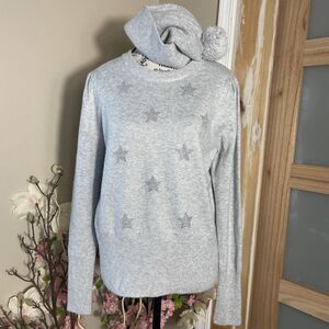 Palette Womens Gray Long Sleeve Crew Neck Sweater Size S w/Beanie Stars Winter